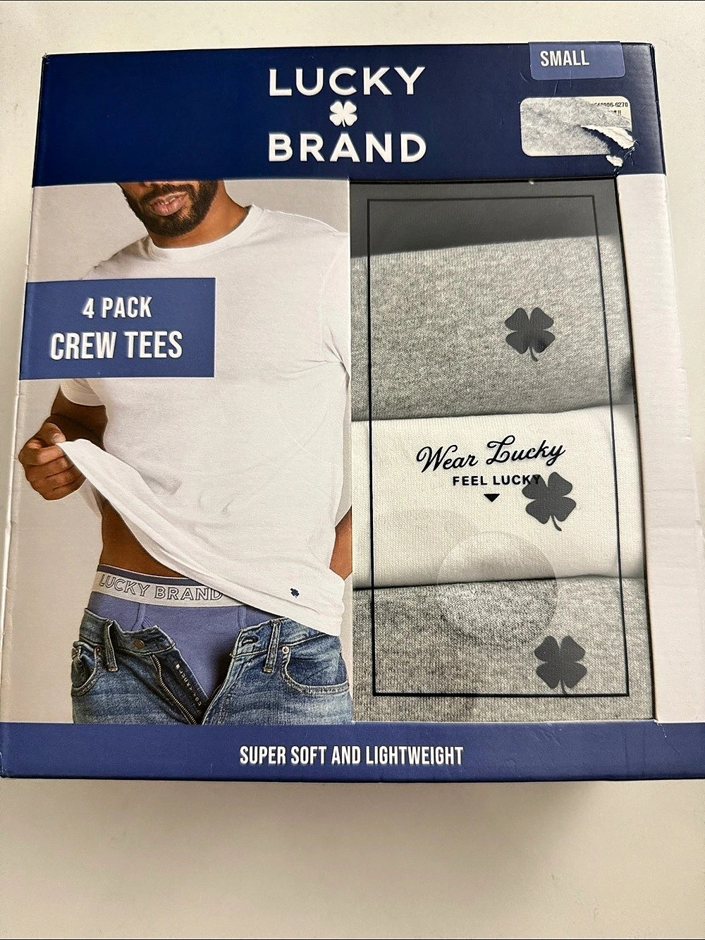 Lucky Brand 4 Pack Crew Tees White Cotton Blend Tees Size Small NWT